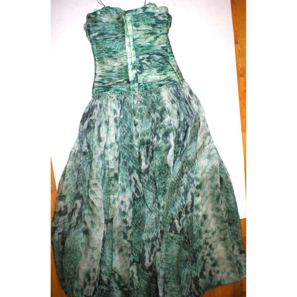 New 38 Carlos Miele Womens 4 Silk Runway Gown Dress Strapless Silk Green Snake - Picture 12 of 13